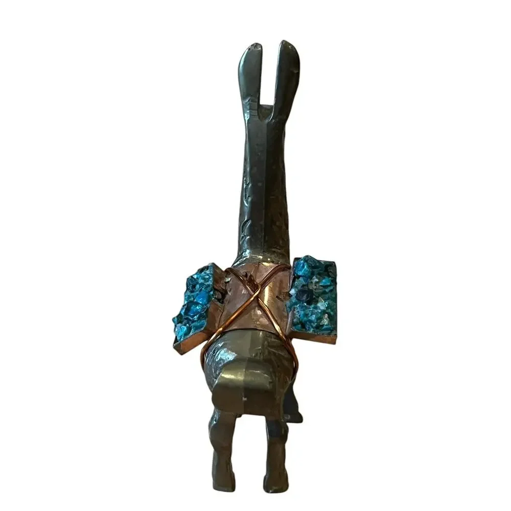 1970's VTG BRASS Llama Alpaca Figurine with Turquoise Cargo Packs COPPER Saddle